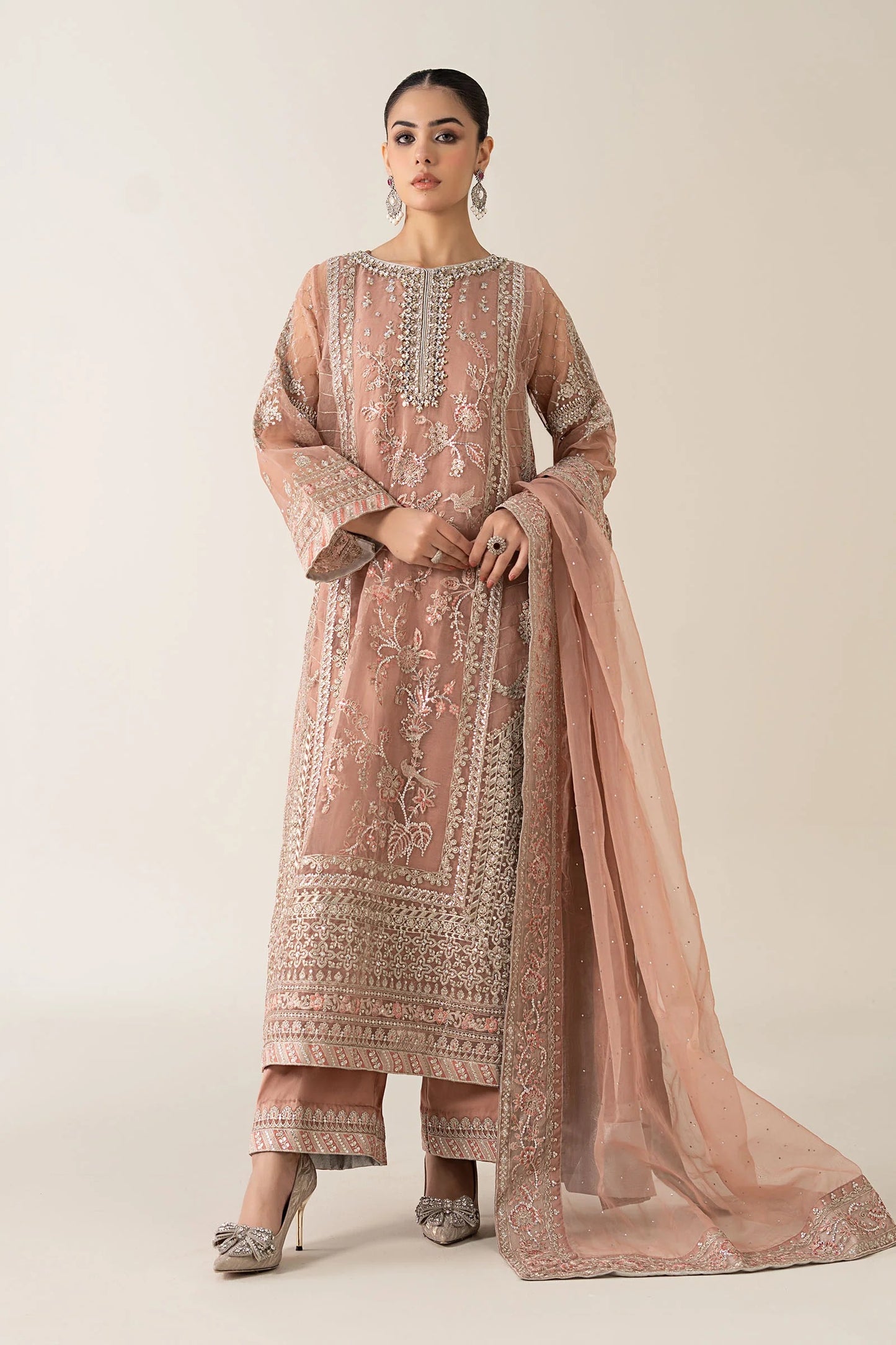 3 Piece Embroidered Organza Suit